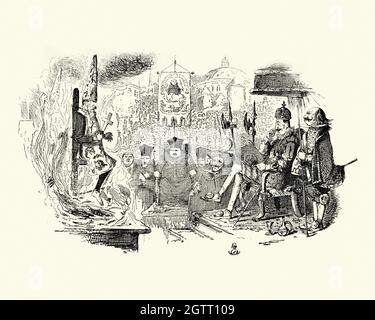 Spanish Inquisition. Auto-da-fe. Condemned in the scaffold wearing the ...