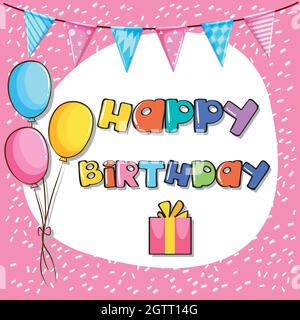 Happy Birthday card template with pink cake illustration Stock Vector ...