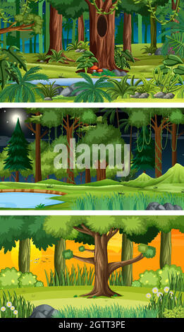 Three different nature horizontal scenes Stock Vector