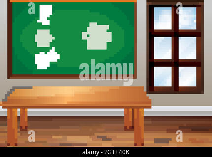 Classroom scene with table and board Stock Vector