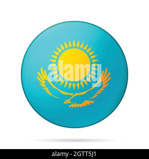 Glass light ball with flag of Kazakhstan. Round sphere, template icon. Kazakh national symbol. Glossy realistic ball, 3D abstract vector illustration Stock Vector