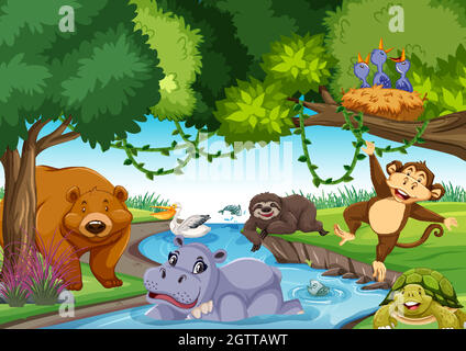 Wild animals in the jungle Stock Vector