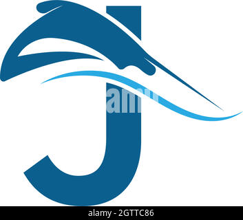 Letter J with stingray icon logo template illustration Stock Vector
