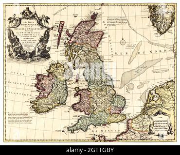 British Isles In Early 18th Century Map - United Kingdom, Great Britain map, 1700s. Stock Photo