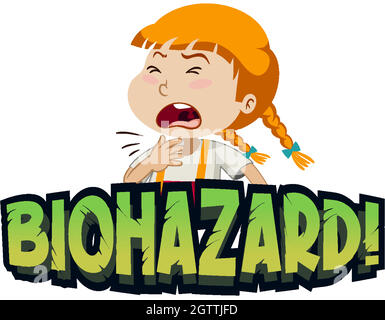 Font design for word biohazard with girl coughing Stock Vector