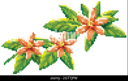 Beautiful flowers and green leaves on white background Stock Vector