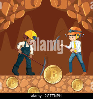 Cyber Coin Mining and Worker Stock Vector