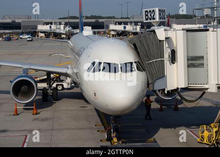 September 14, 2021 - A Delta airlines commercial jet at Hartsfield–Jackson Atlanta International Airport.