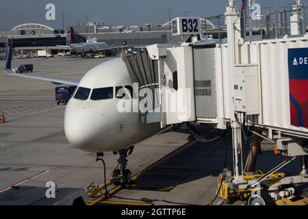 September 14, 2021 - A Delta airlines commercial jet at Hartsfield–Jackson Atlanta International Airport. Stock Photo