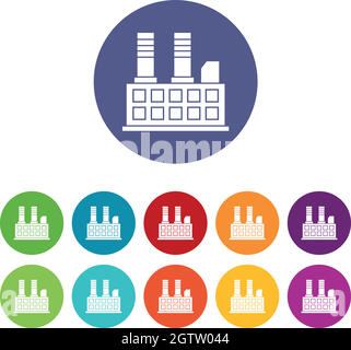 Factory building set icons Stock Vector