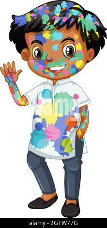 Cute boy with color splashes on his body Stock Vector