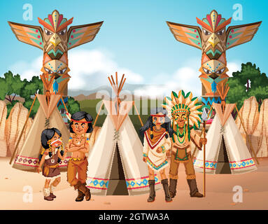 Native american indians at camp site Stock Vector