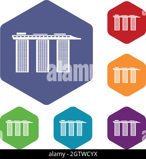 Marina Bay Sands Hotel, Singapore icons set Stock Vector