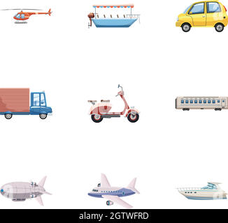 Transport icons set, cartoon style Stock Vector