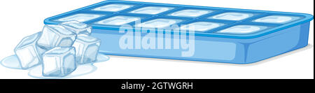 Ice tray with ice and melting ice cubes on white background Stock Vector