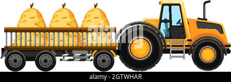Tractor with hay in the cart Stock Vector