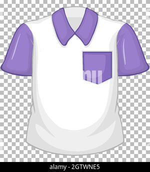 Blank white shirt with purple short sleeves and pocket on transparent Stock Vector