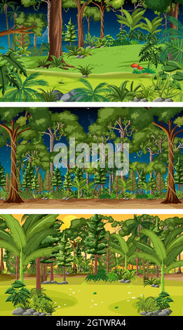 Three different nature horizontal scenes Stock Vector