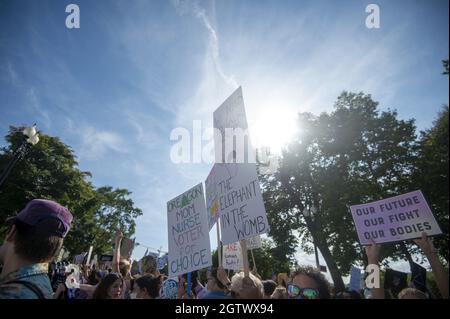 Washington, United States. 02nd Oct, 2021. Thousands participating in the annual Women's March hold signs showing support for abortion and reproductive rights outside the U.S. Supreme Court in Washington, DC, on Saturday, October 2, 2021. Photo by Bonnie Cash/UPI Credit: UPI/Alamy Live News