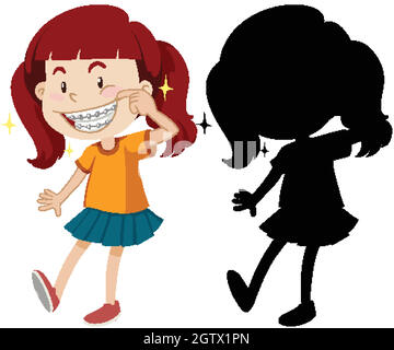 Girl wearing braces with its silhouette Stock Vector