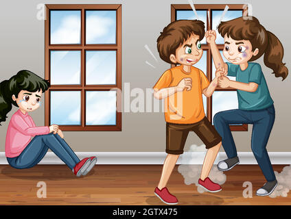 Domestic violence scene with people fighting Stock Vector