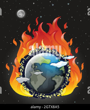 Global warming poster with earth on fire Stock Vector