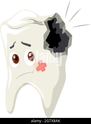 Tooth decay with sad face Stock Vector