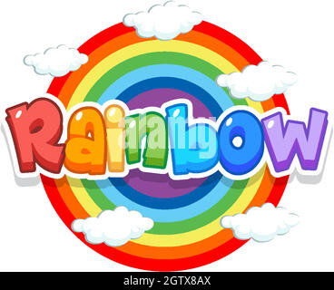 Font design for word rainbow with rainbow in the sky background Stock Vector