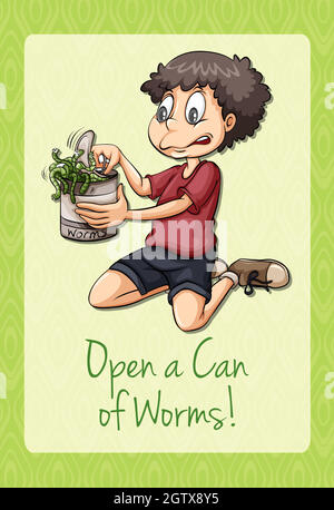 Idiom open can of worms Stock Vector