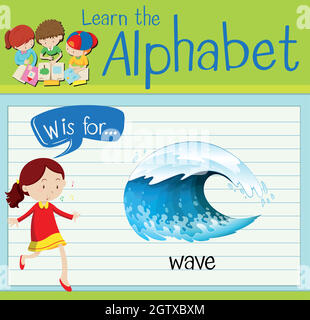 Flashcard letter W is for wave Stock Vector