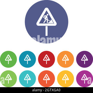 Road works sign set icons Stock Vector