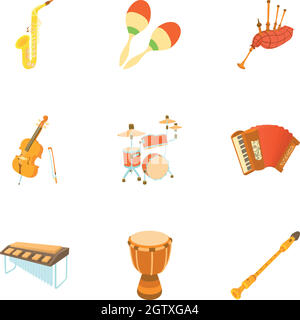 Musical device icons set, cartoon style Stock Vector