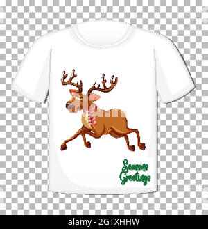 Christmas raindeer cartoon character on t-shirt on transparent background Stock Vector