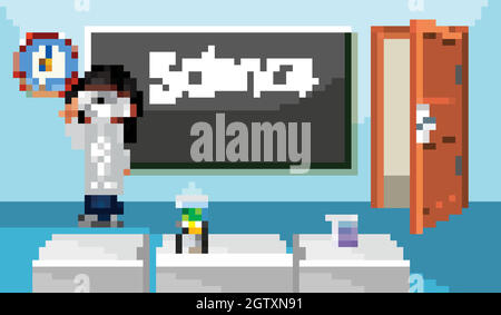 Classroom scene with teacher in front of science class Stock Vector