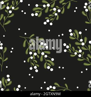 Mistletoe on a black background. Christmas seamless pattern Stock Vector