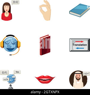 Foreign language icons set, cartoon style Stock Vector