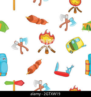 Campground pattern, cartoon style Stock Vector