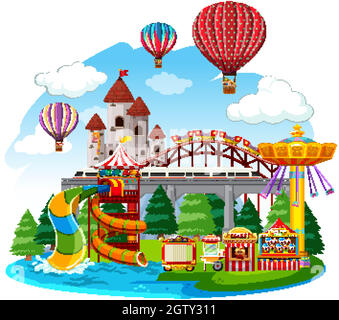 Themepark scene with many rides at day time Stock Vector Image & Art ...