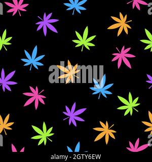 Colorful Marijuana Leaves Seamless Pattern. Cannabis Leaf. Vector Stock Vector