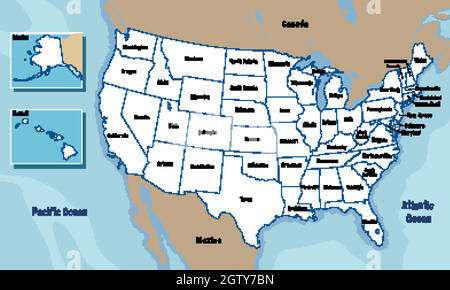 United States of America map with states names Stock Vector