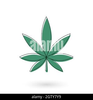Decorative hand drawn canabis leaf, design element. Cannabis leaf. Can be used for cards, invitations, banners, posters, print design. Continuous line Stock Vector