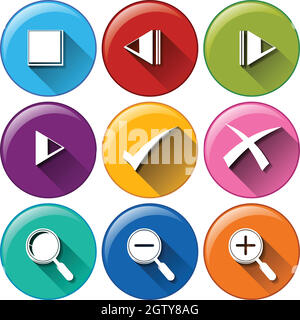 Round icons with the different buttons Stock Vector