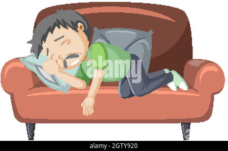 Tired old man on the couch Stock Vector