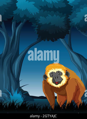 Monkey on night forest Stock Vector