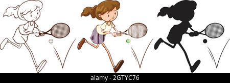 A sketch of a tennis player in different colors Stock Vector