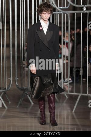 Paris, France. 02nd Oct, 2021. A model takes to the catwalk during Enfants Riches Deprimes' Spring-Summer 2022 show at Paris Fashion Week, on Friday, October 2, 2021. Photo by Eco Clement/UPI. Credit: UPI/Alamy Live News Stock Photo