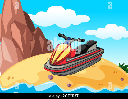 Island scene with a Jet ski Stock Vector