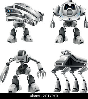 Set of different robots Stock Vector