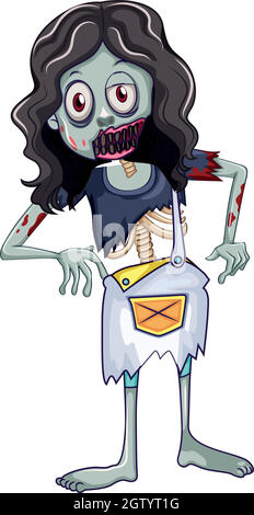 A female zombie on white background Stock Vector