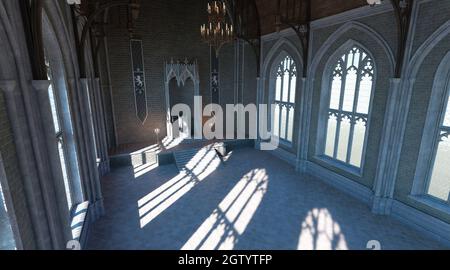 3D illustration fantasy medieval throne room in the castle Stock Photo